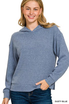 Zenana Dusty Blue Ribbed Long Sleeve Hoodie