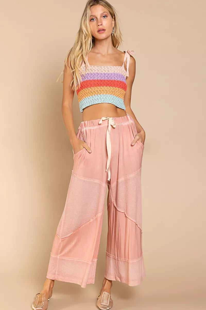 POL Dreamy Rose Elastic Waistband Wide Leg Pants with Drawstring