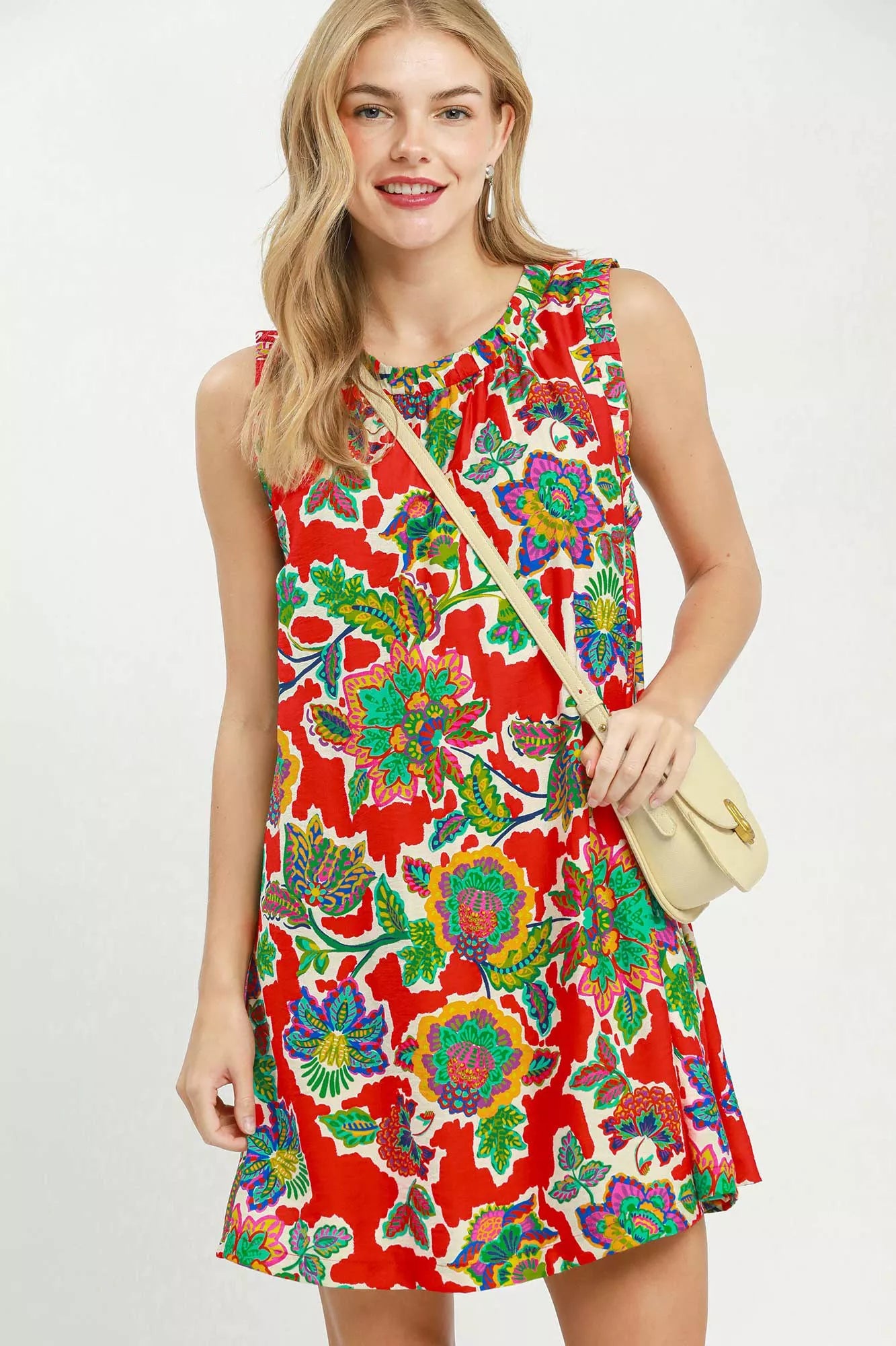 Umgee Red Abstract Print Sleeveless Shift Dress Red
