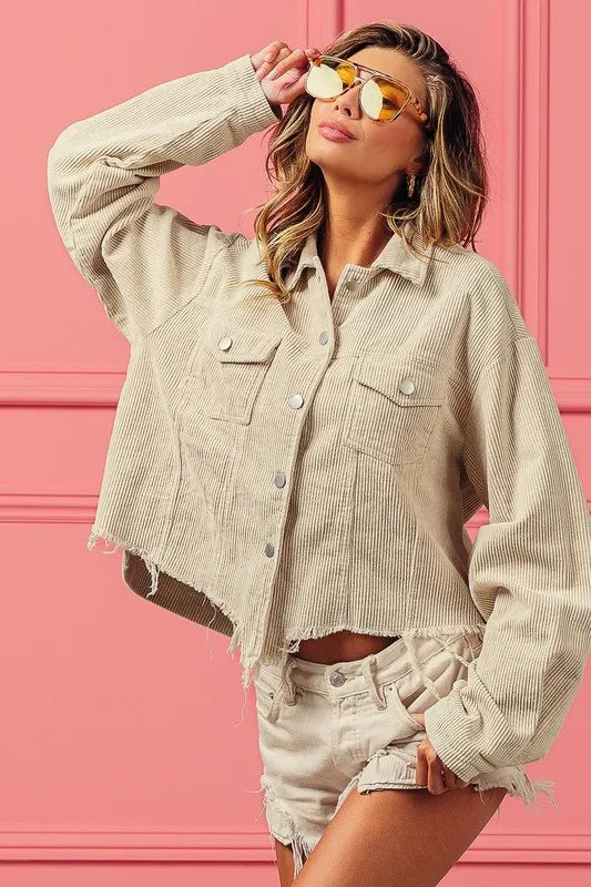 BiBi Oatmeal Vintage Washed Corduroy Jacket