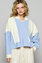 POL Cream Multi Color Block Waffle Knit Raw Hem Sweatshirt CREAM MULTI