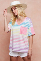 BiBi Rainbow Stripe Printed Triblend Knit Top