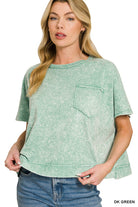 Zenana Dark Green Halo Washed Oversized Top DK GREEN