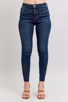 Judy Blue Dark Washed Embroidered High Rise Skinny Jeans Dark