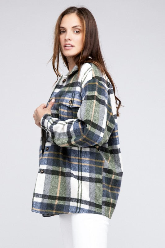 Bibi Textured Plaid Button Down Shacket BiBi
