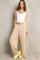 POL Corn Soup Elastic Waistband Wide Leg Pants with Drawstring