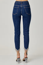 RISEN Dark Washed Embellished Mid Rise Crop Skinny Jeans Trendsi