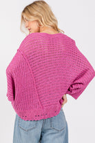 SAGE + FIG Magenta Distressed Asymmetrical Open Stitch Sweater Trendsi