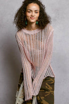 POL Baby Pink Openwork Round Neck Knit Cover Up