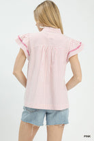 Umgee Pink Striped Flutter Sleeve Blouse