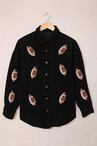 Preorder Sequin Football Black Button Up Long Sleeve Corduroy Jacket Trendsi