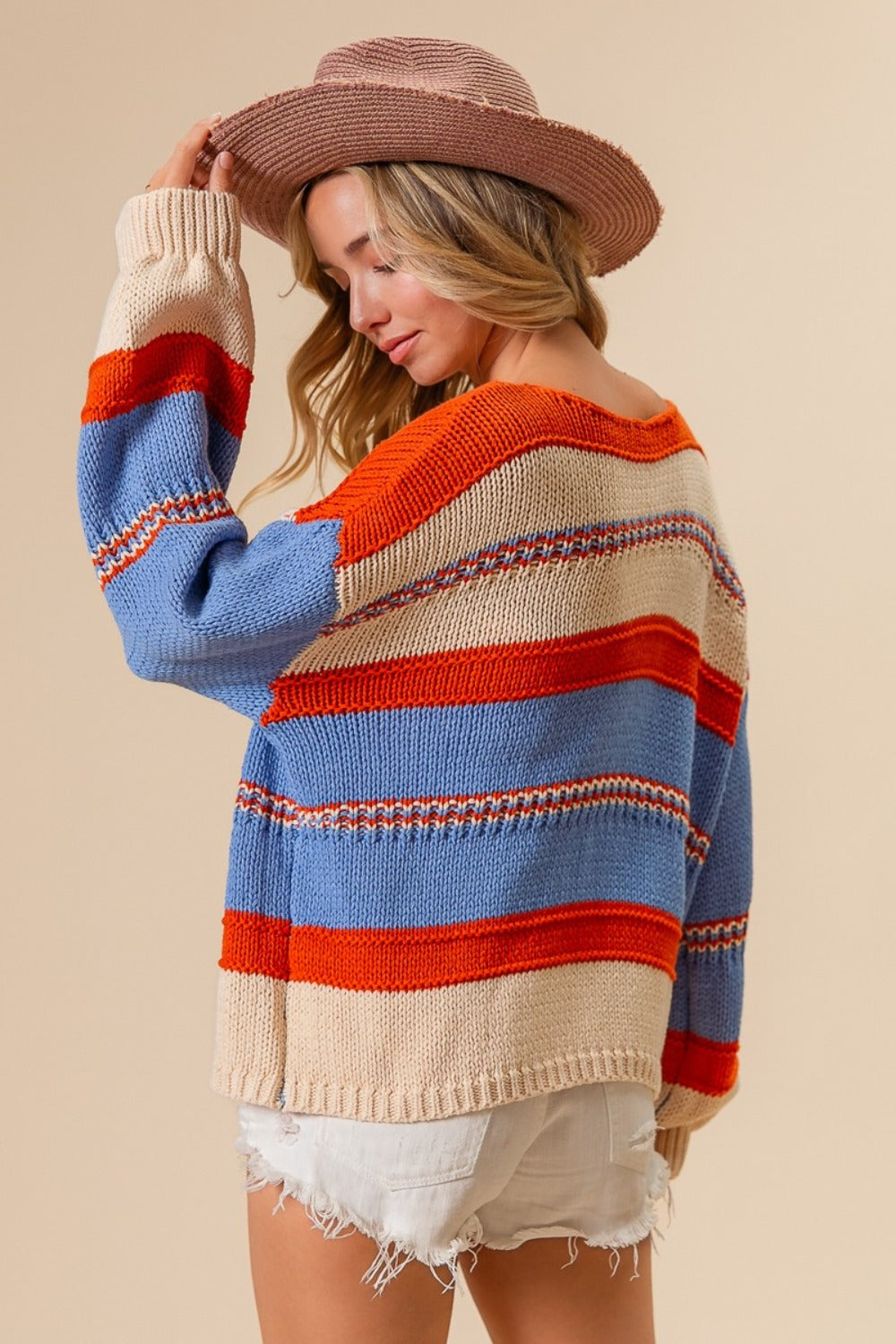 BiBi Multi Color Stripe Scoop Neck Sweater Trendsi