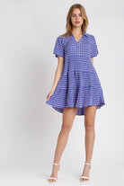 Umgee Gingham Tiered Button Detail Short Sleeve Dress