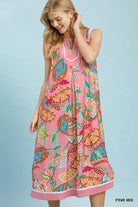 Umgee Pink Mix Paisley Floral Sleeveless Midi Dress PINK MIX