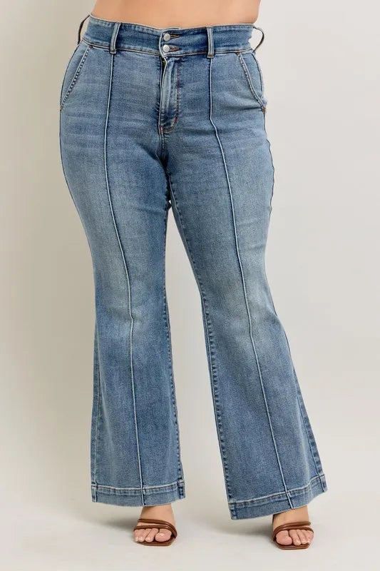 Judy Blue High-Waist Flare Denim Jeans with Front Seam Detail