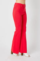 Judy Blue Red High Waisted Tummy Control Garment Dyed Flare Jeans