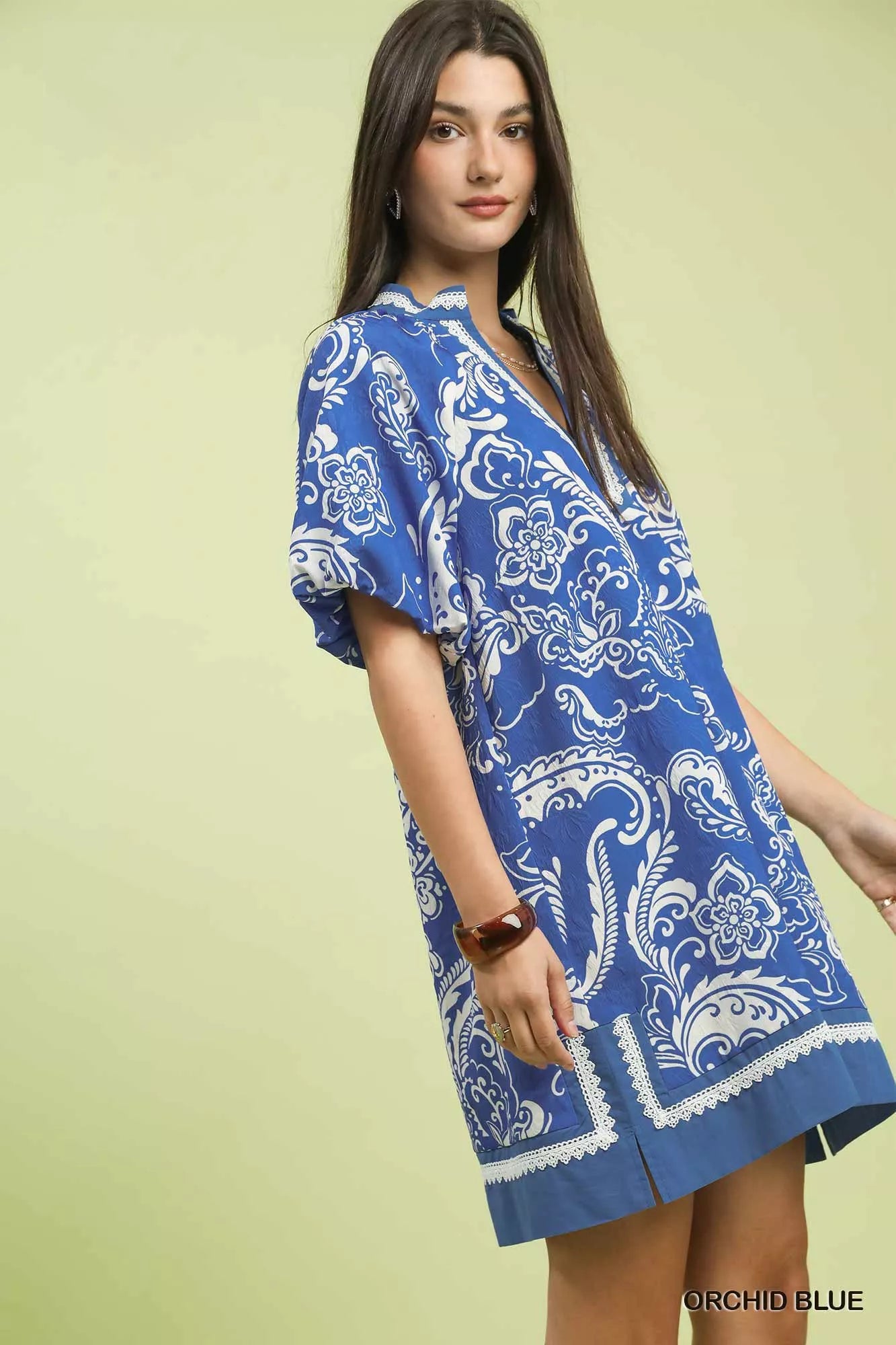 Umgee Orchid Blue Jacquard Two Tone Mini Dress