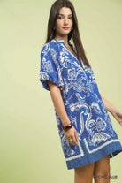 Umgee Orchid Blue Jacquard Two Tone Mini Dress