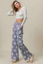 BiBi Dusty Lavender Flower Printed Side Pocket Wide Pants