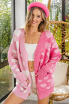 BiBi Heart Color Block V-Beck Knit Cardigan with Pockets