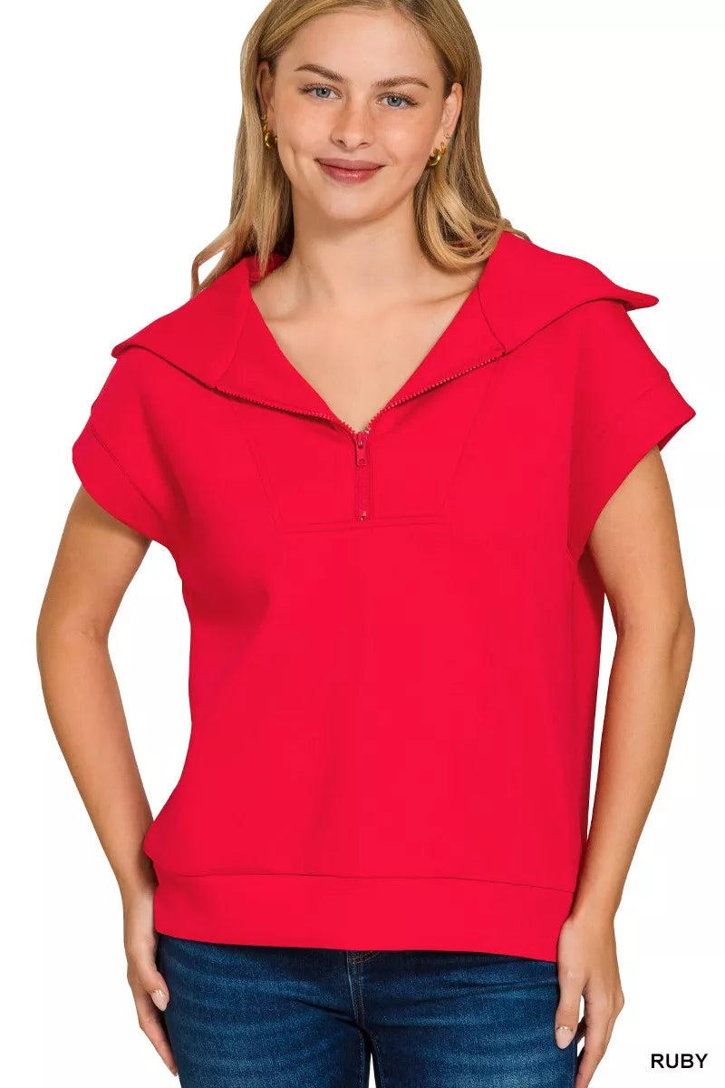 Zenana Ruby Scuba Half Zip Top RUBY
