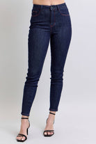 Judy Blue Dark Washed Heart Shaped Back Pockets Skinny Jeans Dark Trendsi