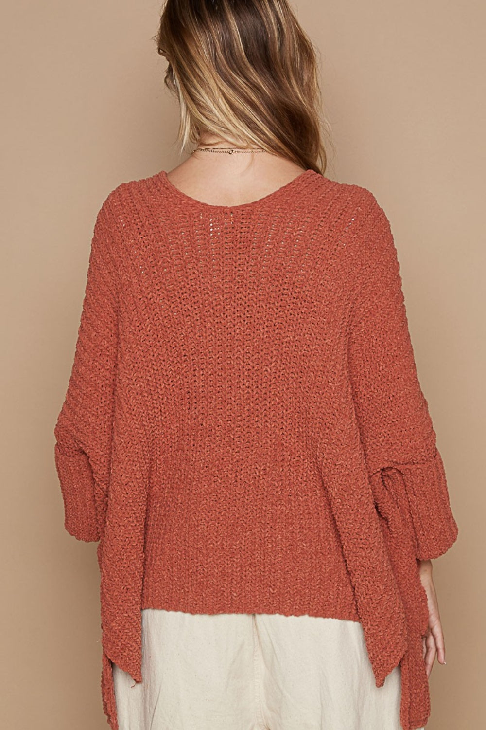 POL Brick Open Front Sweater Cardigan with Pockets Trendsi