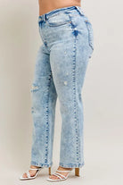 Judy Blue High Waisted Mineral Wash Distressed 90's Straight Jeans