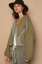 POL Olive Quilted Knit Viding Detail Knit Patch Jacket Trendsi