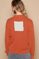 POL Orange Red Cable-Knit Peace Patch Dropped Shoulder Sweater