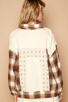 POL Plaid & Star Patchwork Contrast Long Sleeve Shacket Shirts & Tops