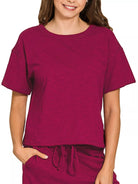 Zenana Cabernet Cotton Slub Short Sleeve Tee and Pants Set