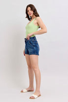 Judy Blue Dark Washed Double Button Waistband Denim Shorts