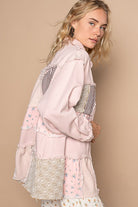 POL Blush Punk Raw Hem Patchwork Dropped Shoulder Jacket Coats & Jackets