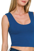 Zenana Light Navy Double Layered Cropped Tank Top