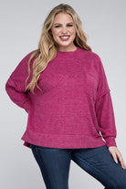 Zenana Plus Size Brushed Melange Drop Shoulder Sweater ZENANA