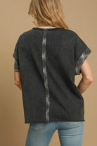 Umgee Black & Plaid Washed Peace Applique Round Neck French Terry Top Shirts & Tops