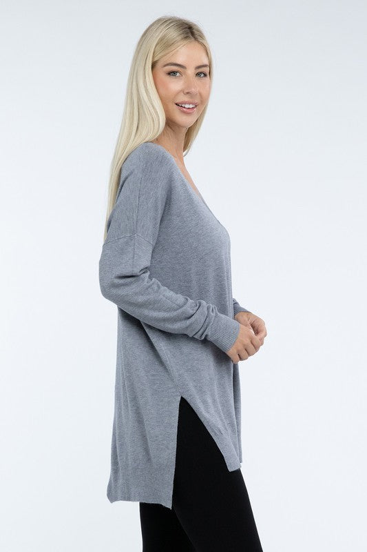 Zenana Hi-Low Hem Front Seam Sweater in 5 Colors ZENANA