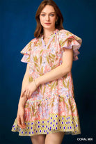 Umgee Coral Mix Floral Ruffle-Sleeve Tunic Dress CORAL MIX