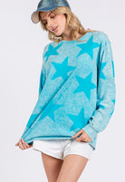 SAGE + FIG Agua Mineral Washed Star Pattern Long Sleeve Top Shirts & Tops