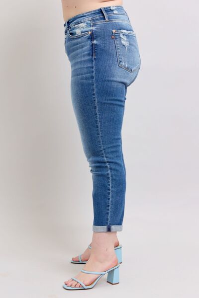 Judy Blue Medium Washed Button Fly Distressed Boyfriend Fit Jeans