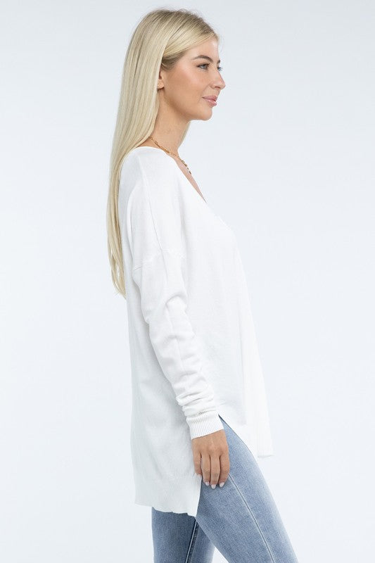 Zenana Hi-Low Hem Front Seam Sweater in 5 Colors ZENANA