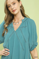 Umgee Blue Cotton Gauze Mini Dress