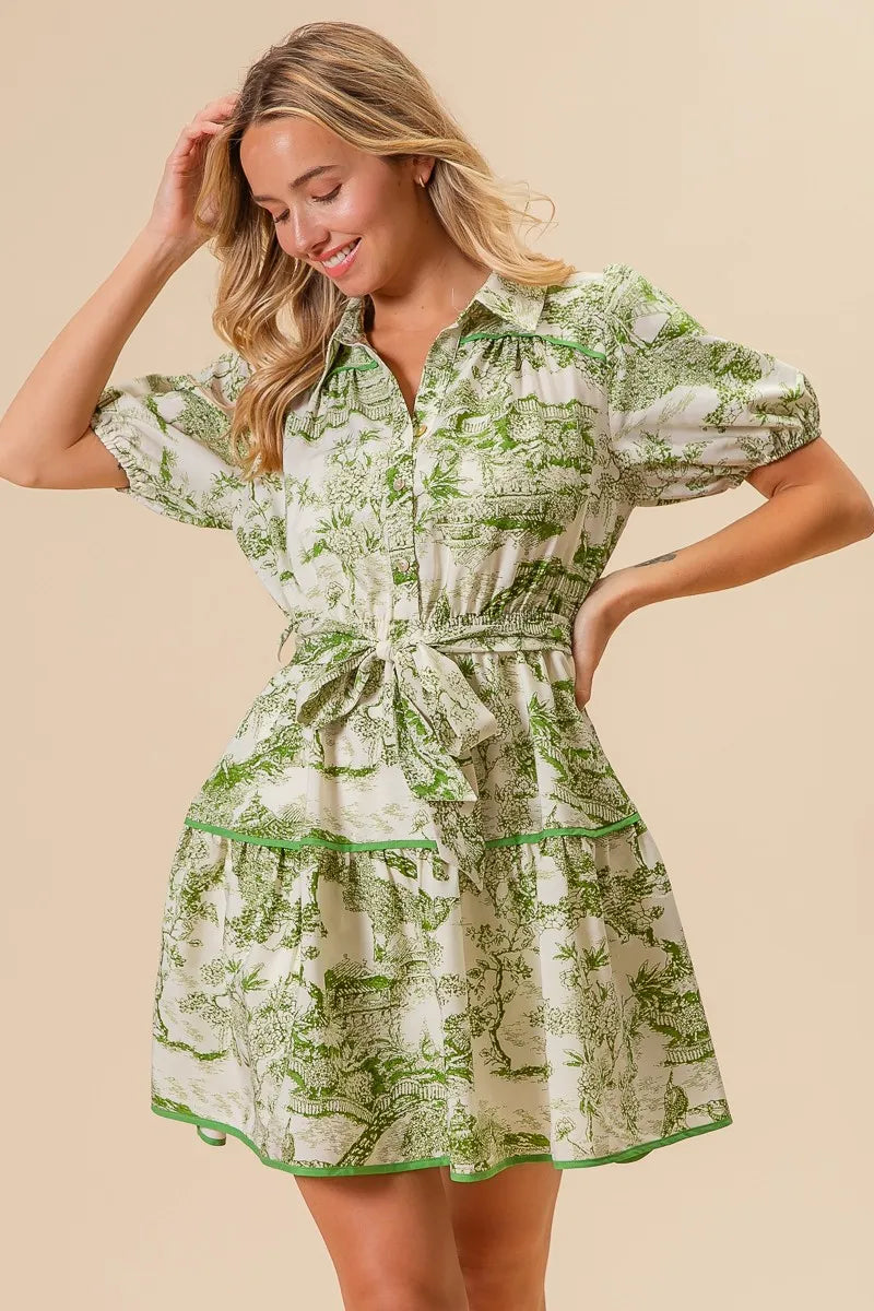 BiBi Avocado Woven Printed Tiered Dress