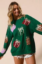 BiBi Green Sequin Christmas Gift Box Embroideries Pullover