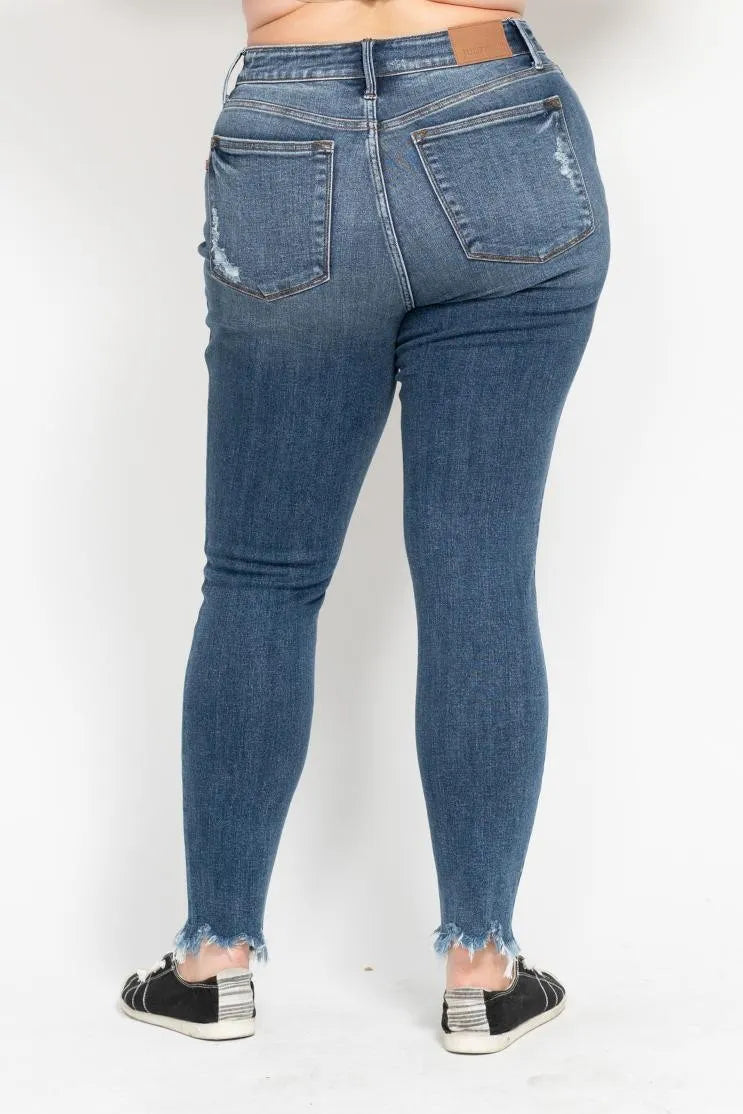 Judy Blue Plus Size High Waist Skinny with Destroy & Shark Bit Hem