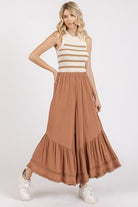 Mittoshop Caramel Lace Ruffle Asymmetric Hem Wide Leg Pants