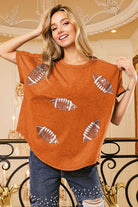 BiBi Football Sequin Embroidery Vintage Orange Washed Top VINTAGE ORANGE