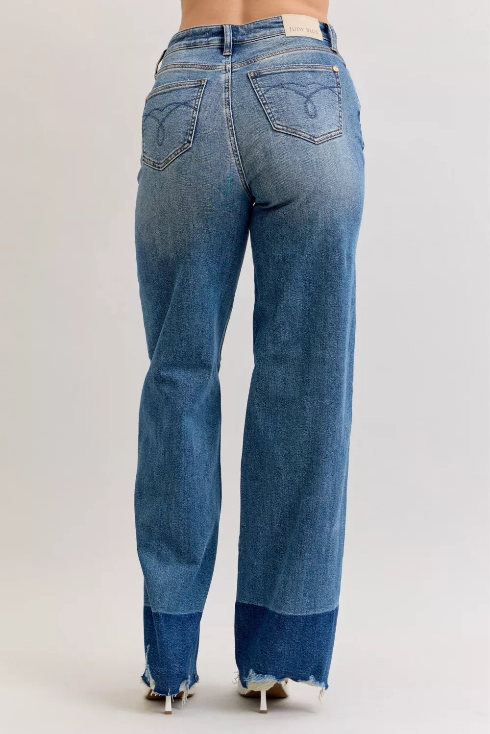 Judy Blue Dark Washed Raw Hem High Waist Column Straight Jeans