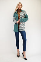 Celeste Turquoise Striped Button Up Dropped Shoulder Shacket Coats & Jackets